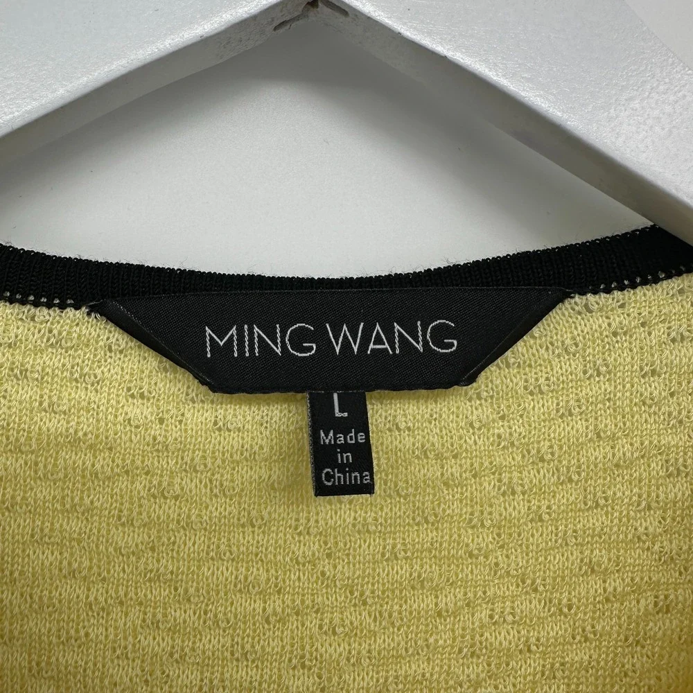 Ming Wang Cardigan Jacket Large Knit 3/4 Sleeve Shoulder Pads Office Career Boho